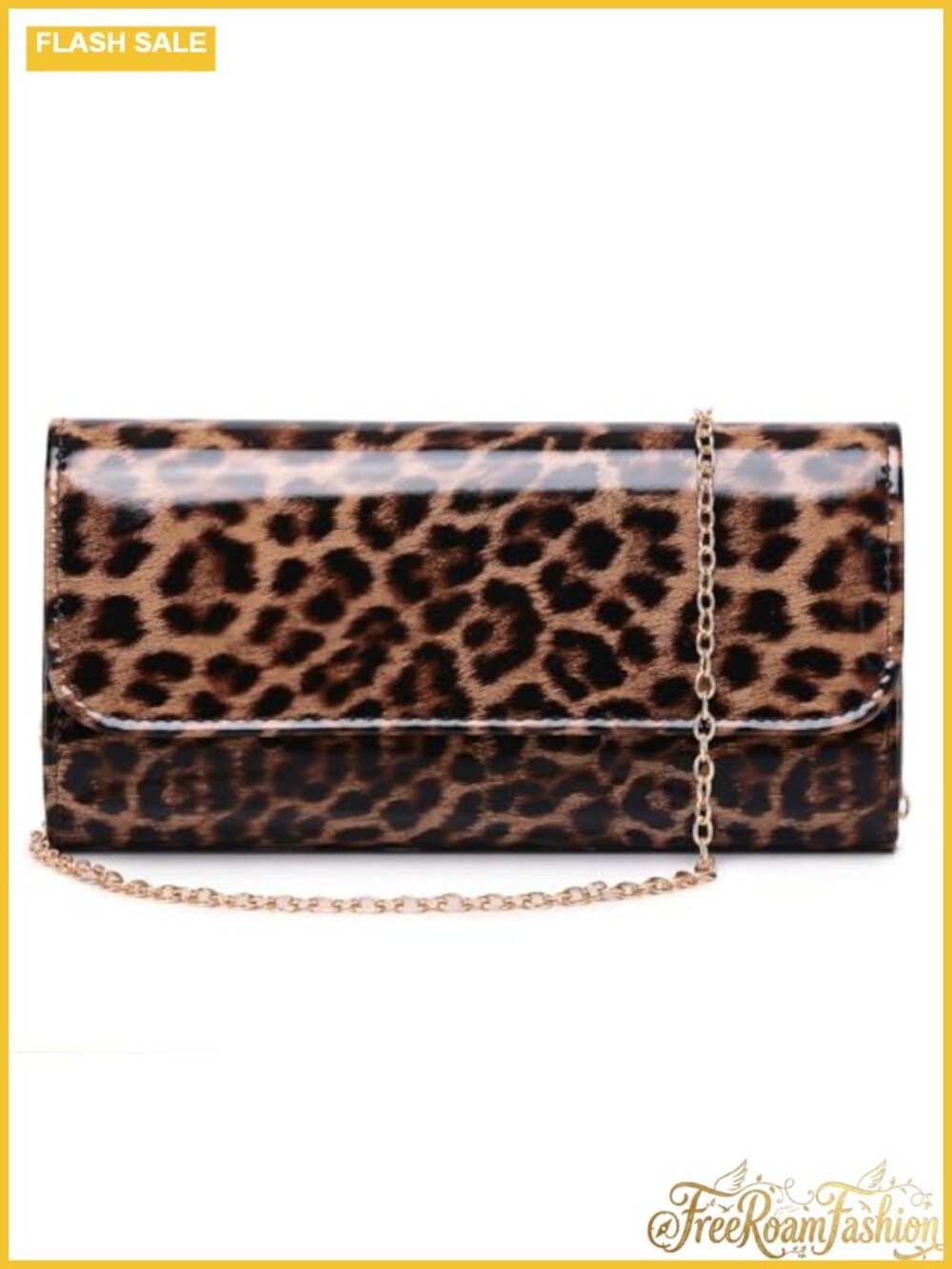 Patent Leather Envelope Clutch with Detachable Chain Strap Evening Bag